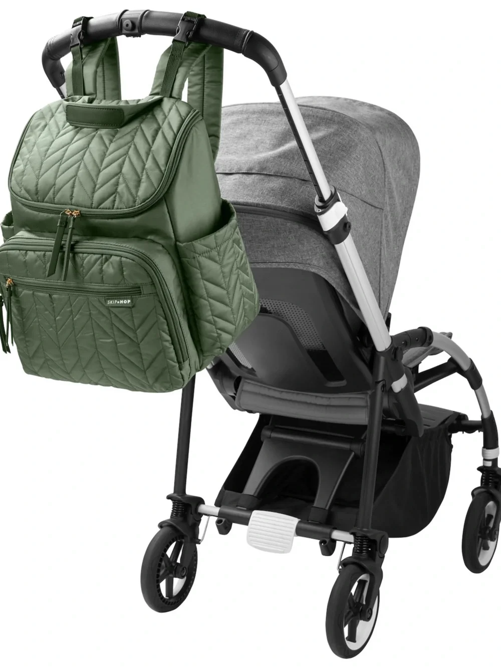 Skip Hop Quilted Olive Backpack with Front Pocket